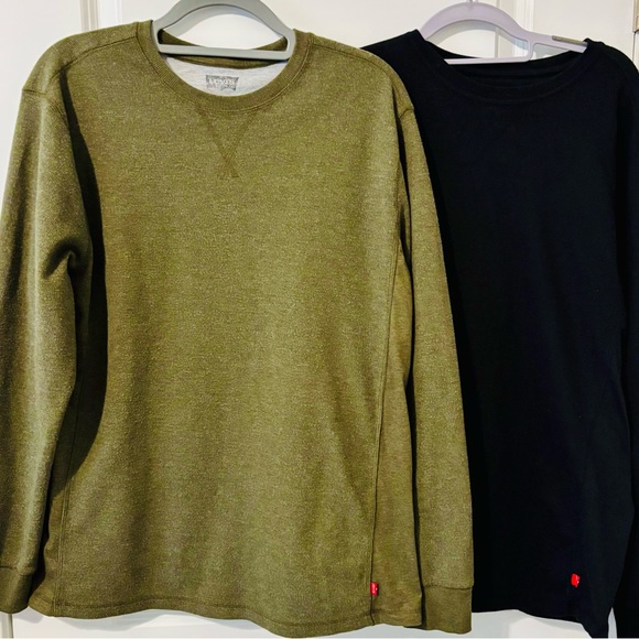 Two Large Levi's thermal crewneck shirts, one in olive green & another in black. - Picture 1 of 3